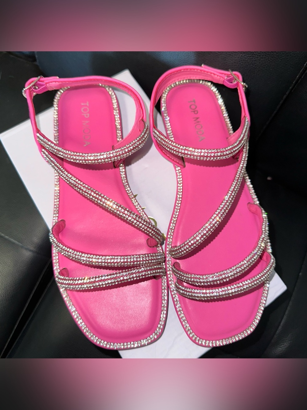 Top Moda Rhinestone Fuchsia Sandals - Picture 2 of 3